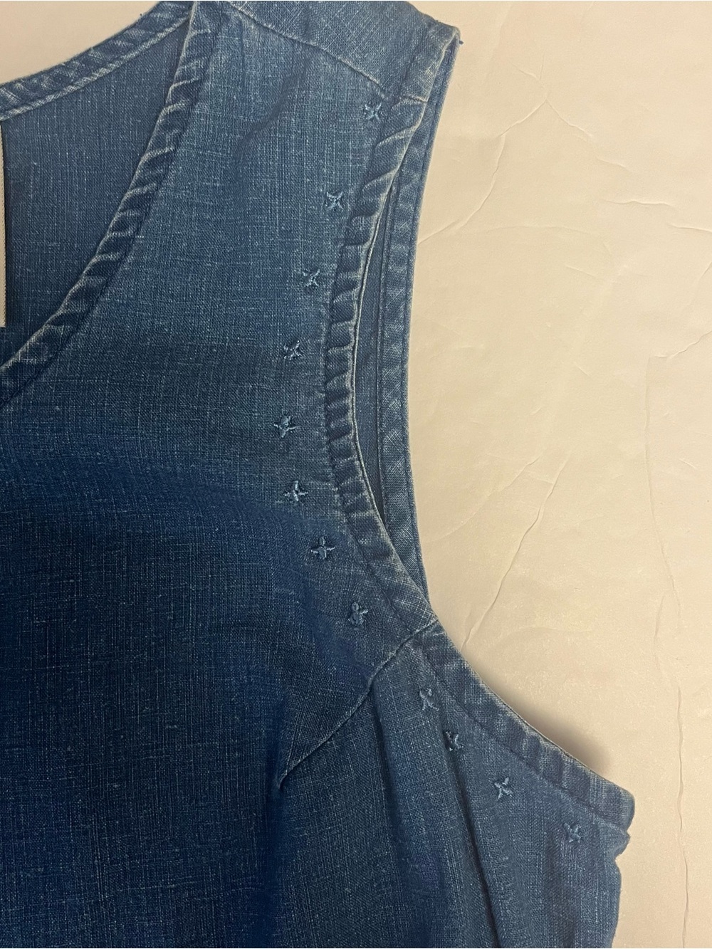 Vintage Boho Hippie Womens Blue Chambray Linen Cotton Sleeveless Tank Top Medium - Picture 9 of 9